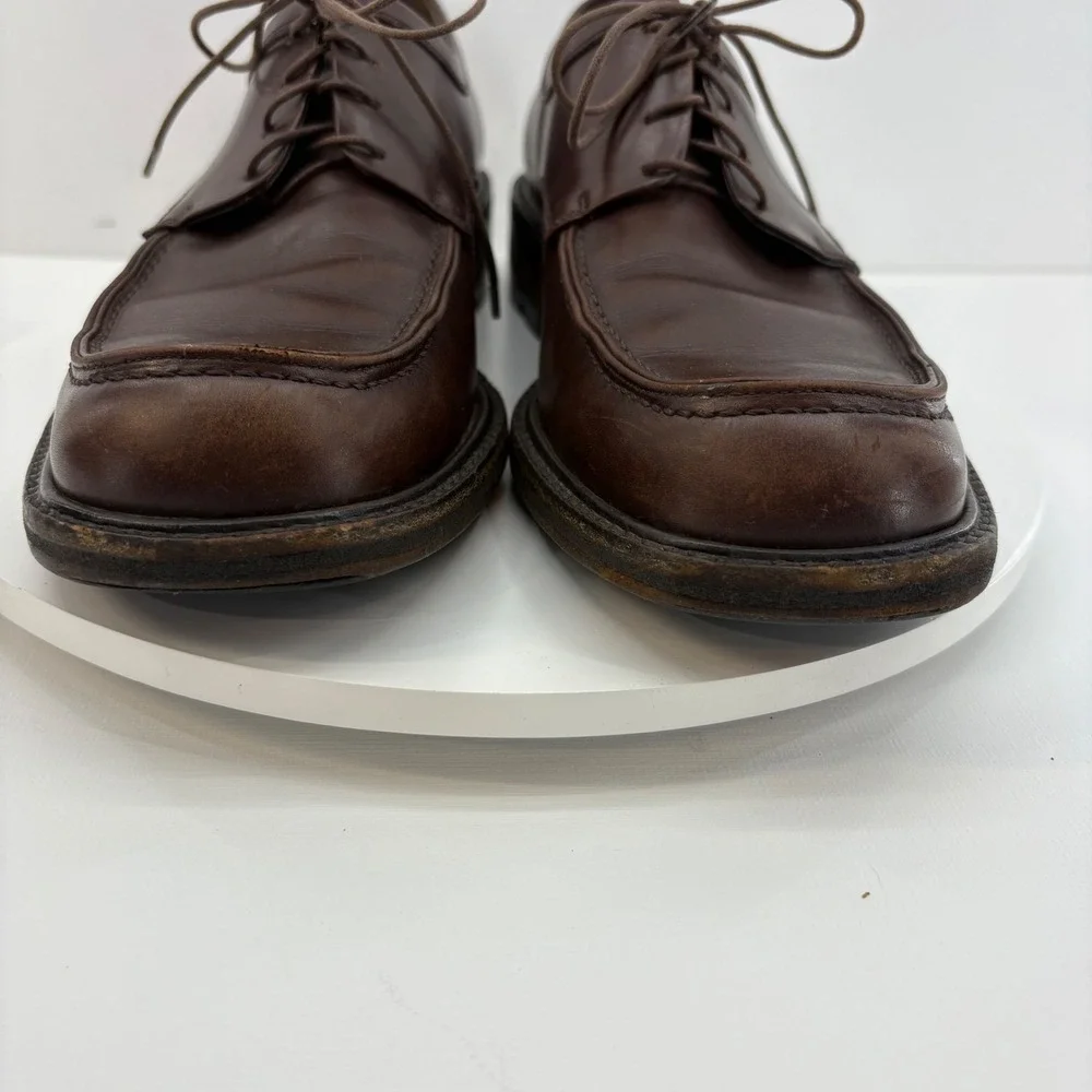 Salvatore Ferragamo Mens‎ Dark Brown Leather Square Toe Lace Up Dress Shoes